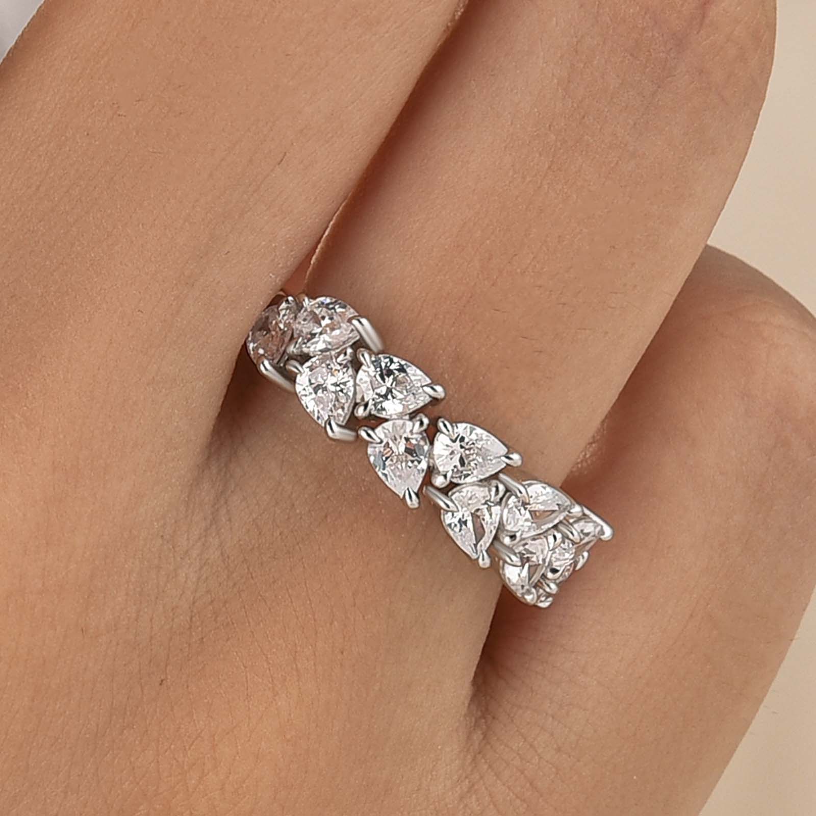 Luxe Pear Cut 2.2Ct Half Eternity Band Stackable Teardrop Sparkle Ring For Women