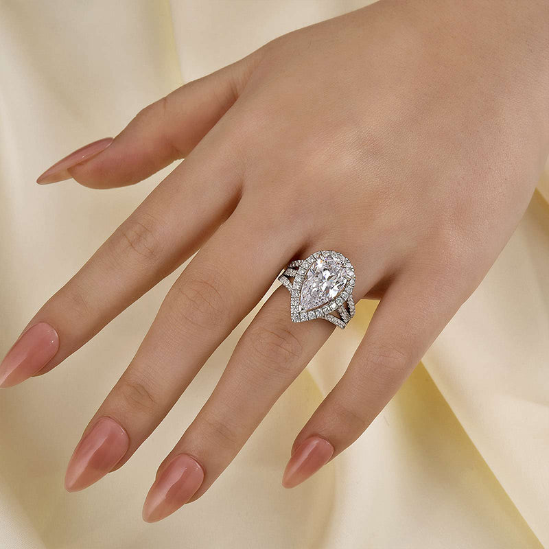 Louily Vintage Split Shank Halo Pear Cut Engagement Ring In Sterling Silver - louilyjewelry