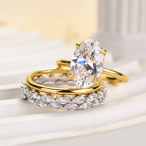 Louily Exquisite Oval Cut 4PC Wedding Set