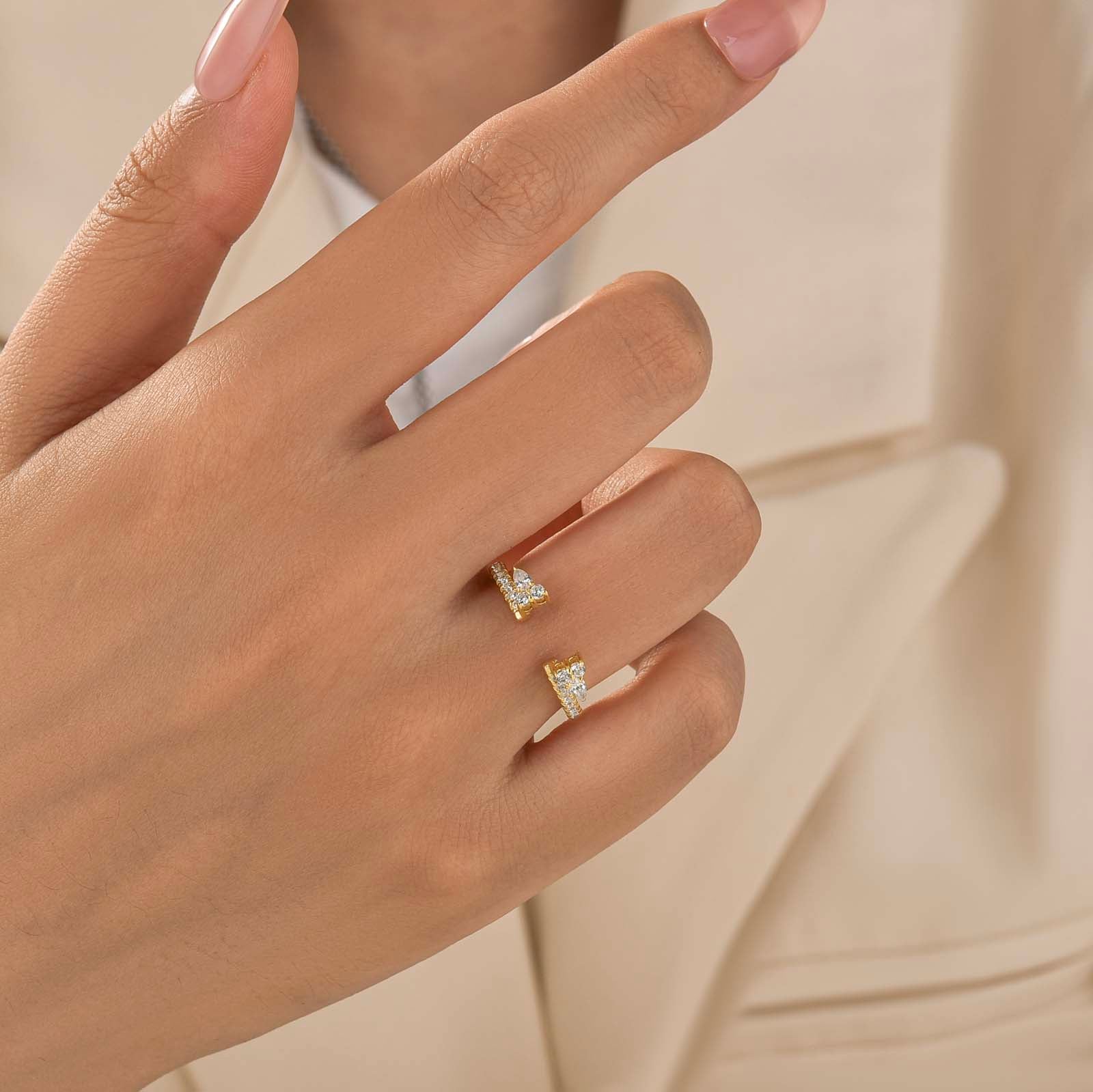 S925 0.56Ct Pear&Round Cut Open Band Stackable Enhancer Wedding Band For Women