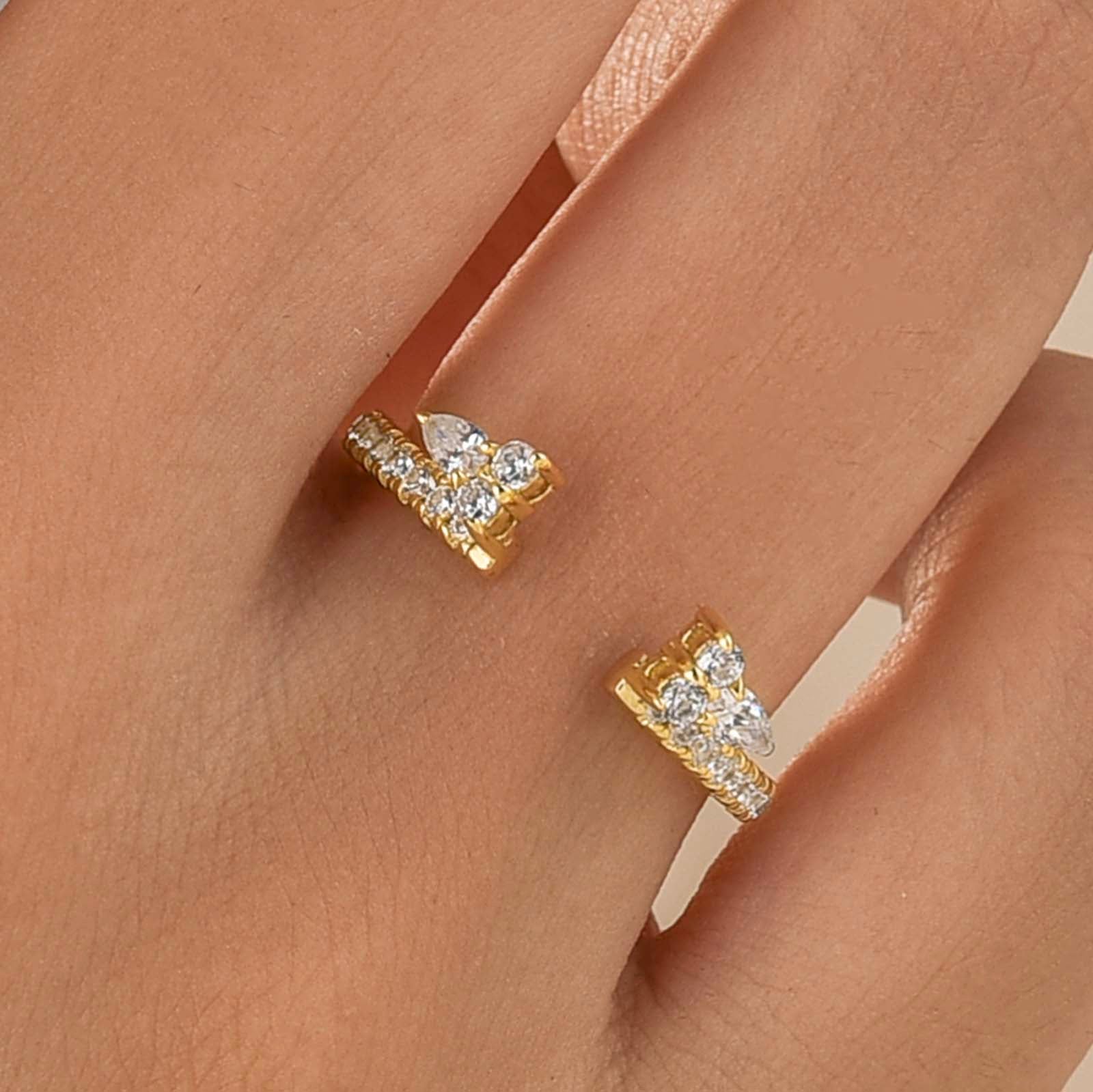 S925 0.56Ct Pear&Round Cut Open Band Stackable Enhancer Wedding Band For Women