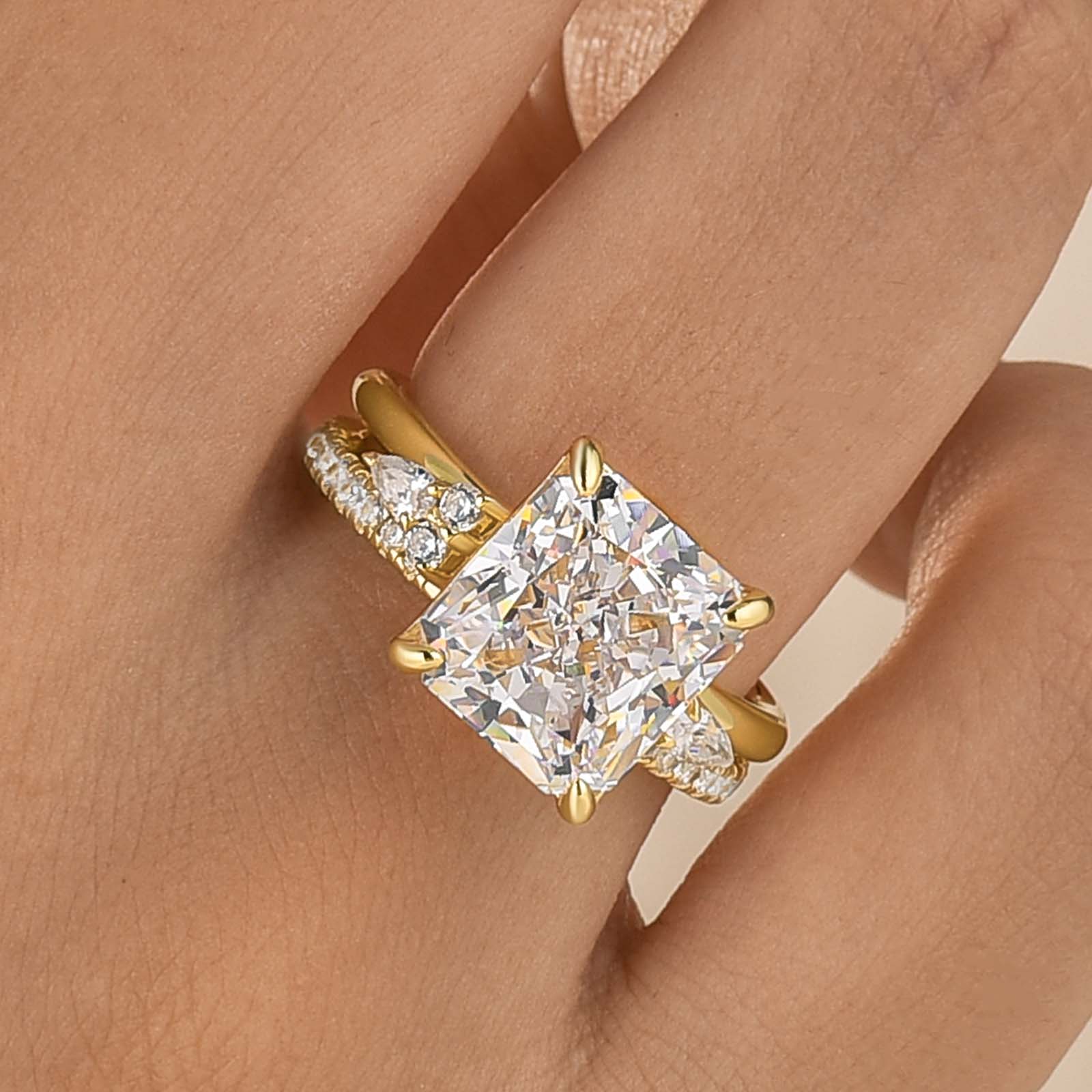 S925 2PC 4.0Ct Radiant Cut Engagement Ring & Enhancer Wedding Band Stackable Insert Ring Sets