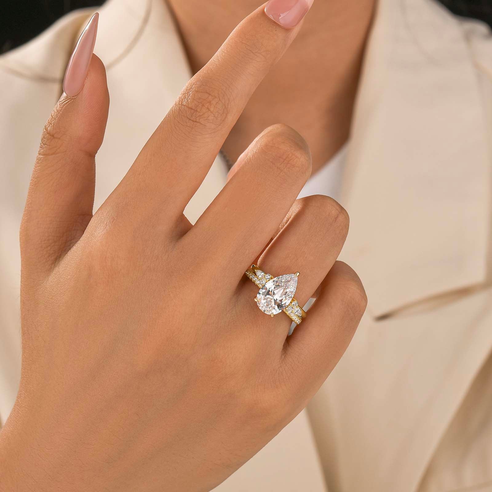 S925 4.0Ct Pear Cut Hidden Halo Enhancer Stackable Wedding Sets For Everyday Wear