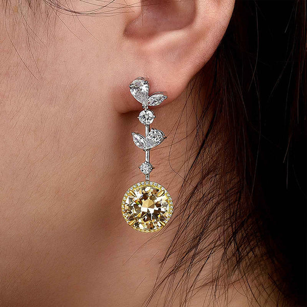 Louily Luxurious Two-tone Yellow Stone Round Cut Drop Earrings