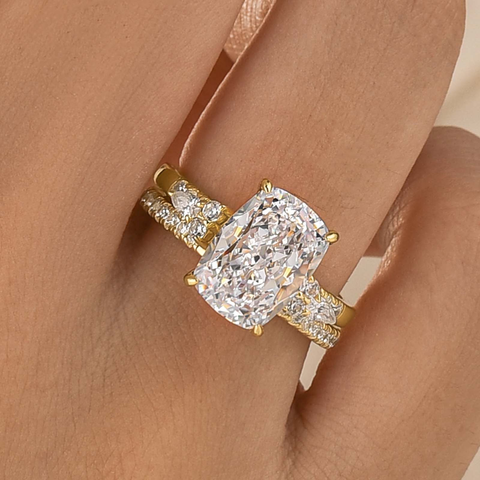 S925 2PC 4.5Ct Cushion Cut Engagement Ring & Enhancer Wedding Band For Everyday Wear