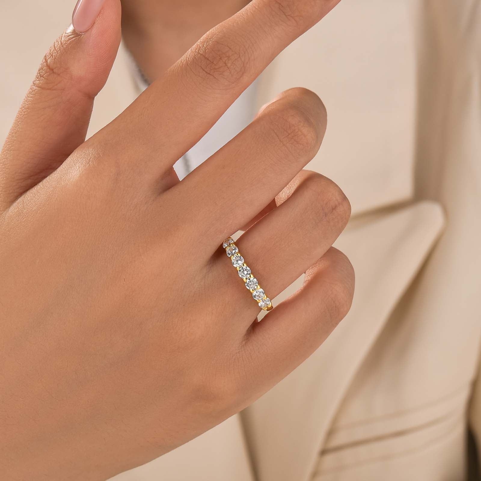 Classic 0.7Ct Round Cut Half Eternity Stackable Everyday Wearable Wedding Band In Sterling Silver