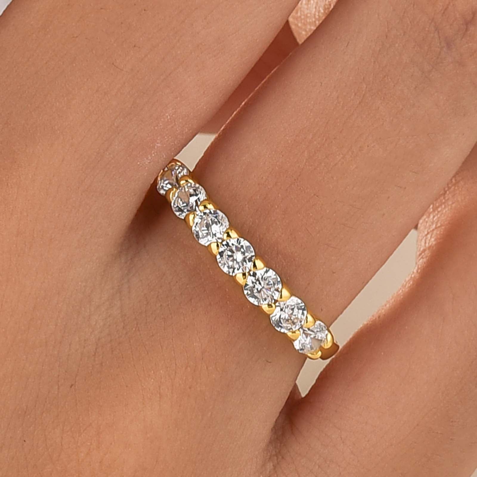 Classic 0.7Ct Round Cut Half Eternity Stackable Everyday Wearable Wedding Band In Sterling Silver