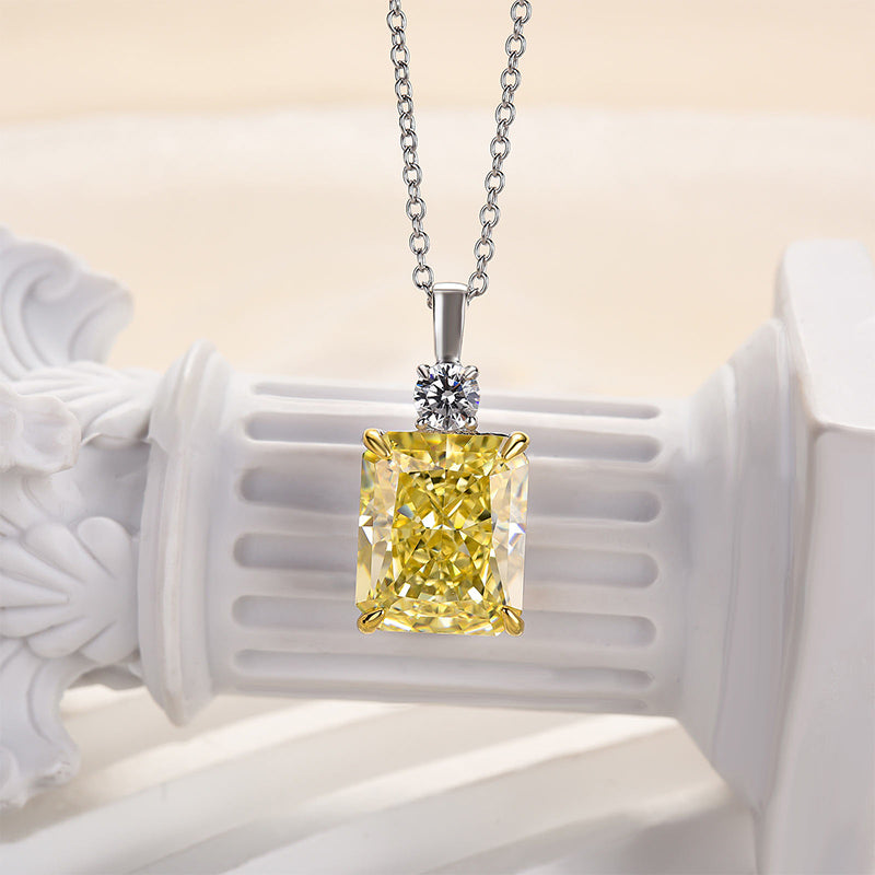 Elegant Yellow Sapphire Radiant Cut Pendant Necklace In Sterling Silver - louilyjewelry