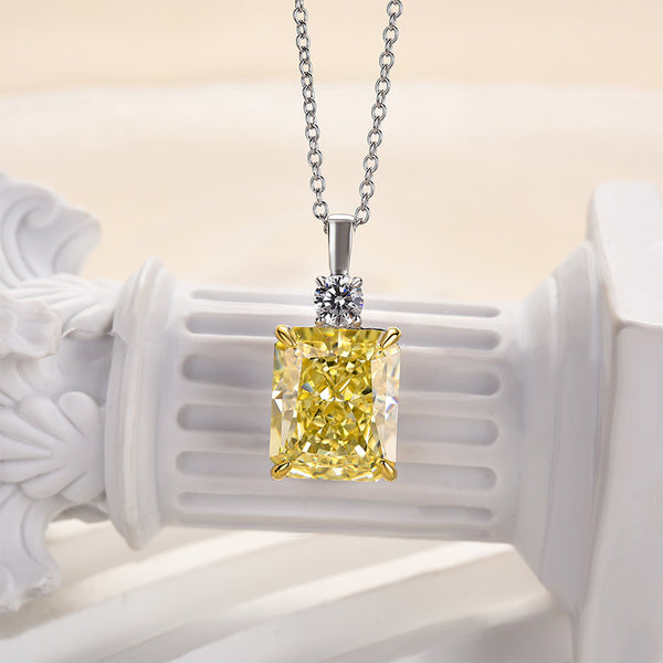 Elegant Yellow Sapphire Radiant Cut Pendant Necklace In Sterling Silver