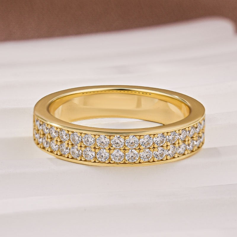 Half 1.0 Ct Round Cut Moissanite Wide Wedding Band In Sterling Silver - louilyjewelry