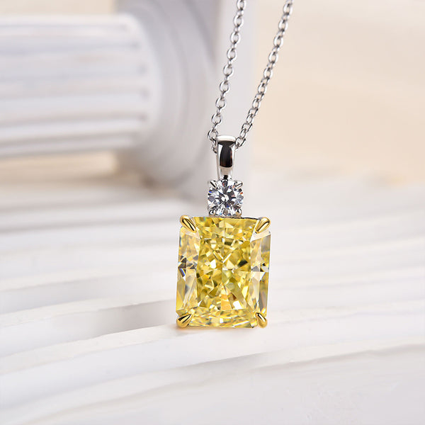 Elegant Yellow Sapphire Radiant Cut Pendant Necklace In Sterling Silver