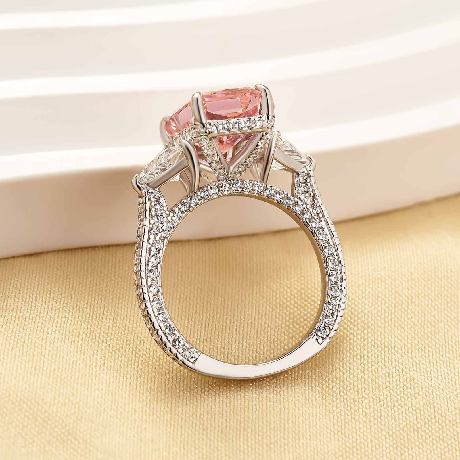 5.0 Carat Radiant Cut Three Stone Engagement Ring With Hidden Halo