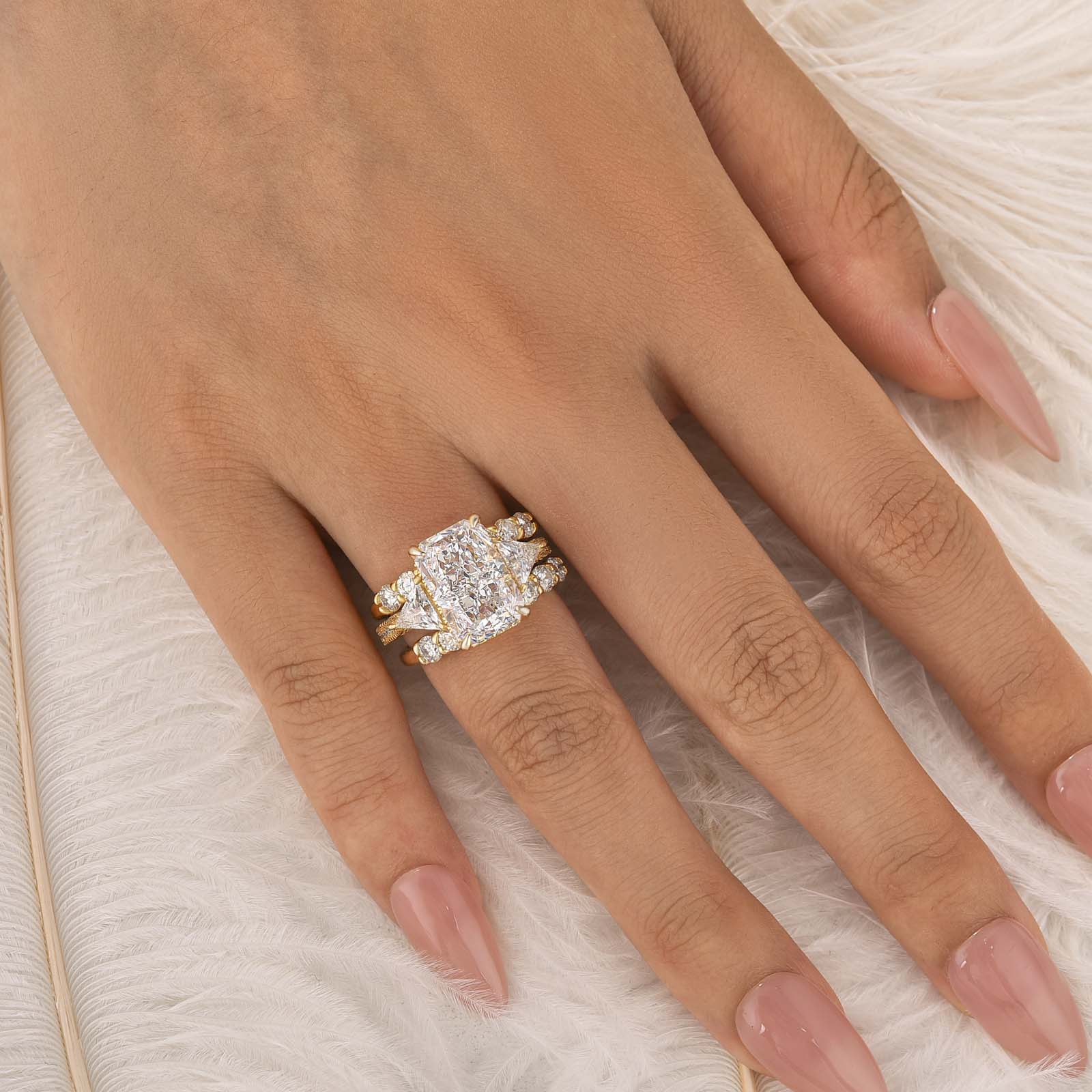 S925 3PC 5.0Ct Radiant Cut Wedding Ring Set 18K Gold Plated Side Stone Engagement Rings With 2PC Pavé Wedding Band