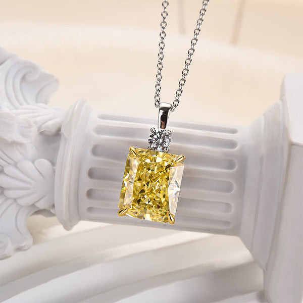 Elegant Yellow Sapphire Radiant Cut Pendant Necklace In Sterling Silver