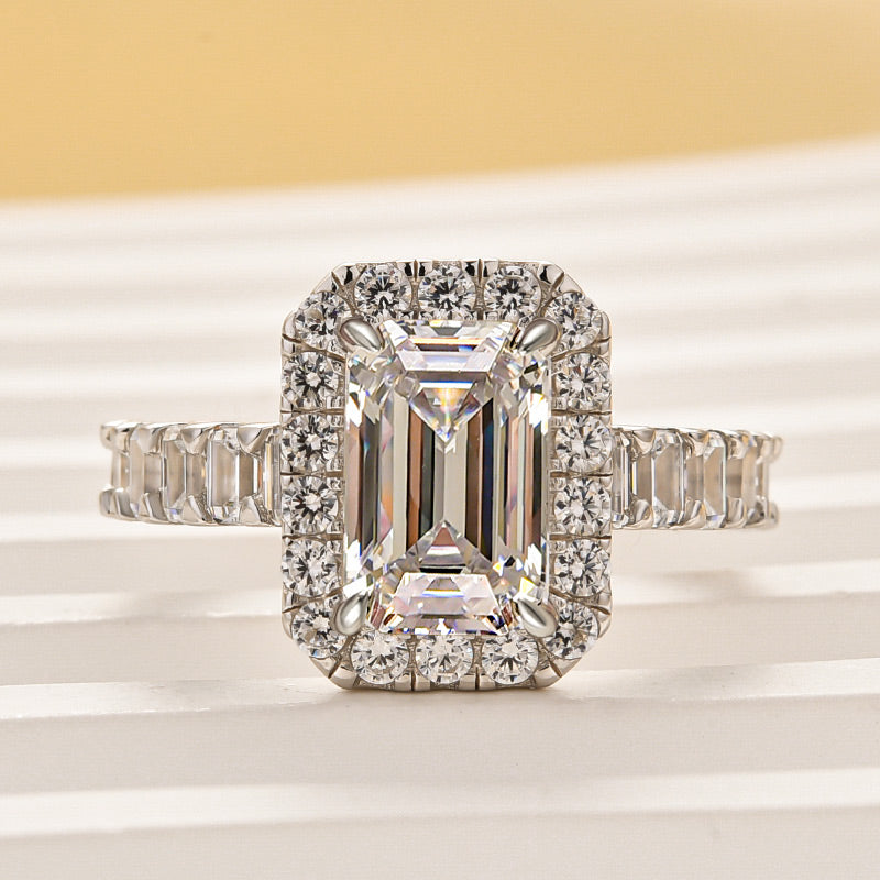 Louily Dainty 2.5Ct Halo Emerald Cut Engagement Ring For Women - louilyjewelry
