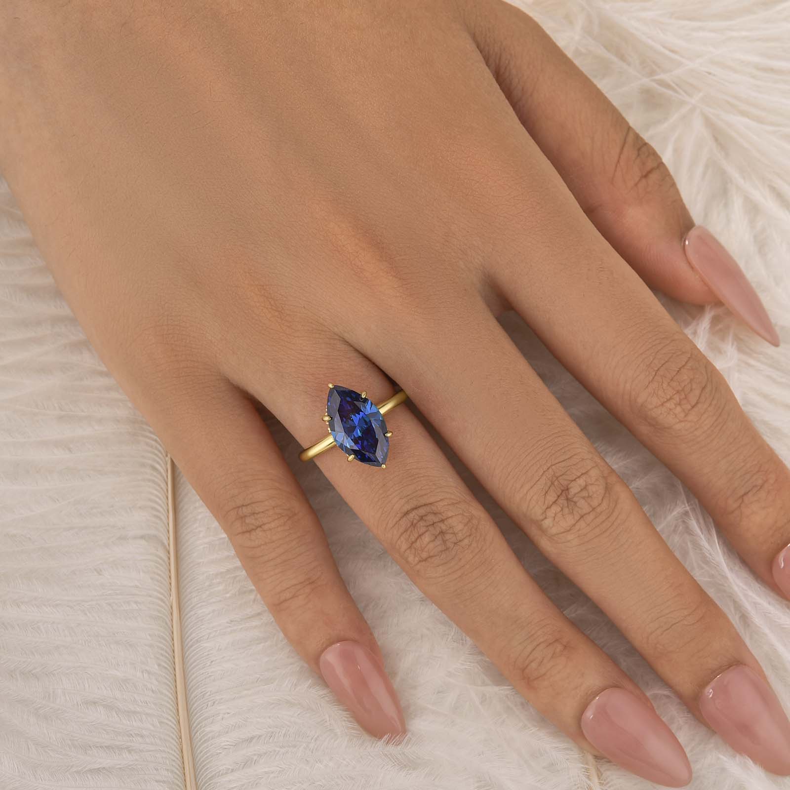 S925 4.0Ct Deep Blue Marquise Cut Solitaire Engagement Ring For Women