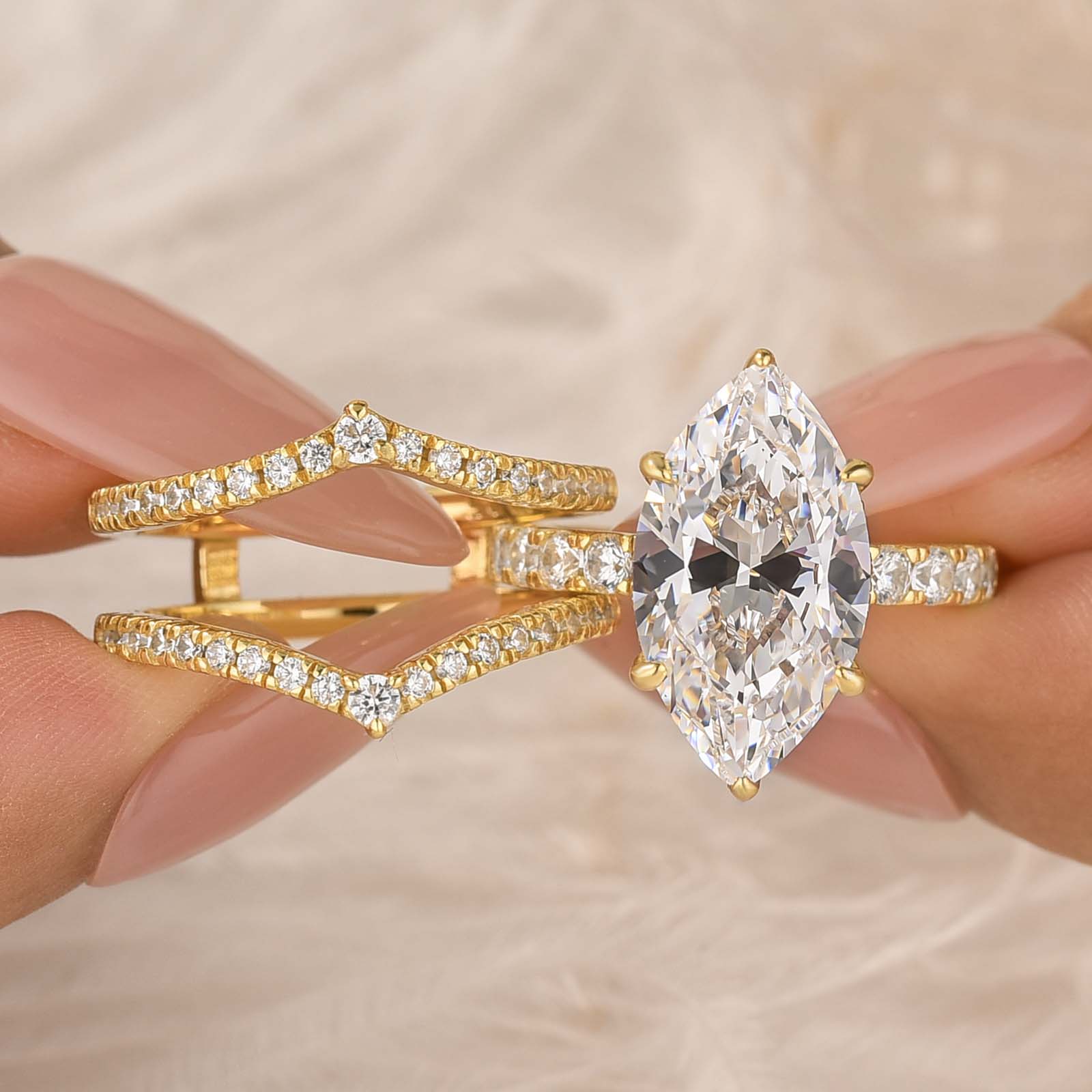 S925 4.5Ct Marquise Cut Engagement Ring With Enhancer Wedding Band Wedding Ring Set