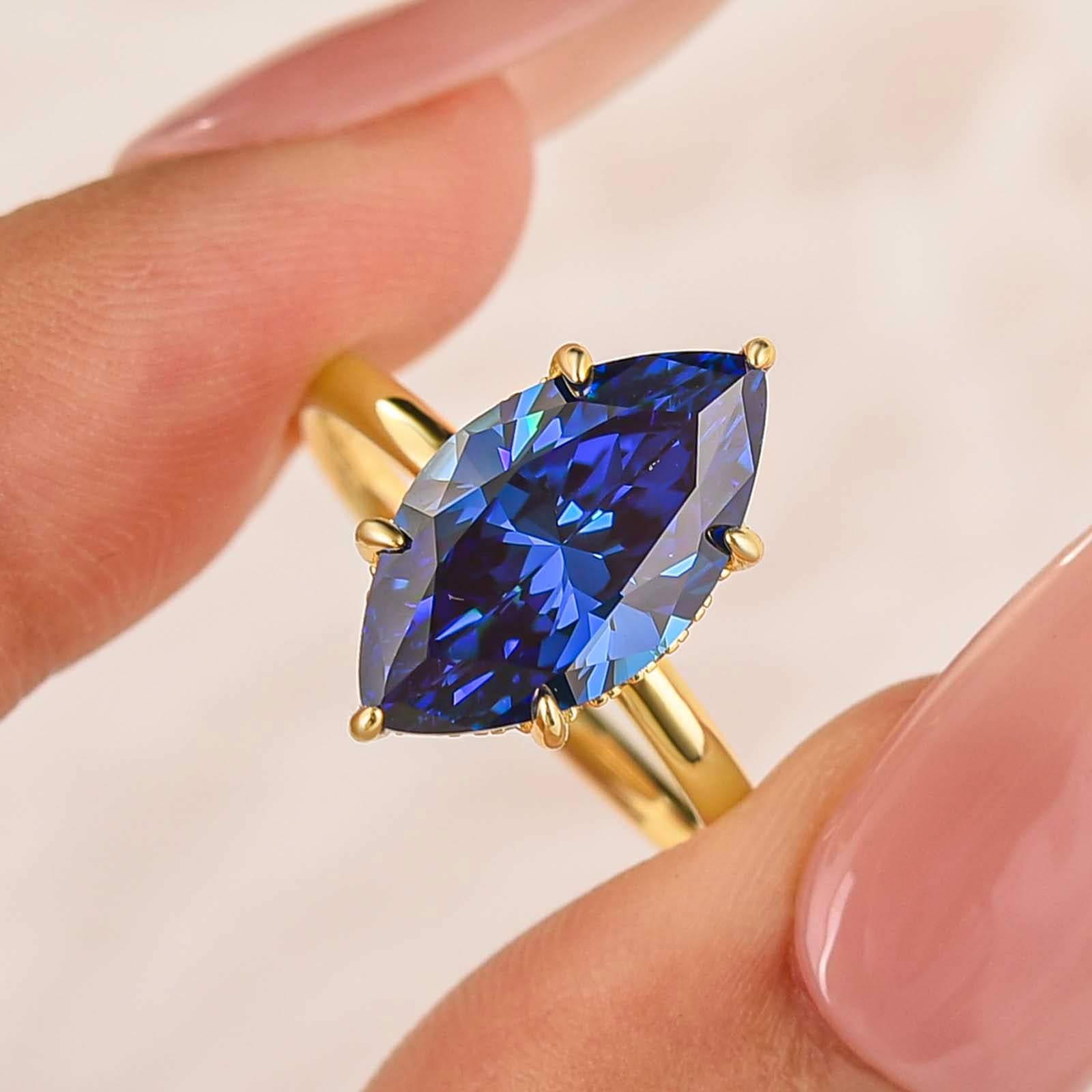 S925 4.0Ct Deep Blue Marquise Cut Solitaire Engagement Ring For Women