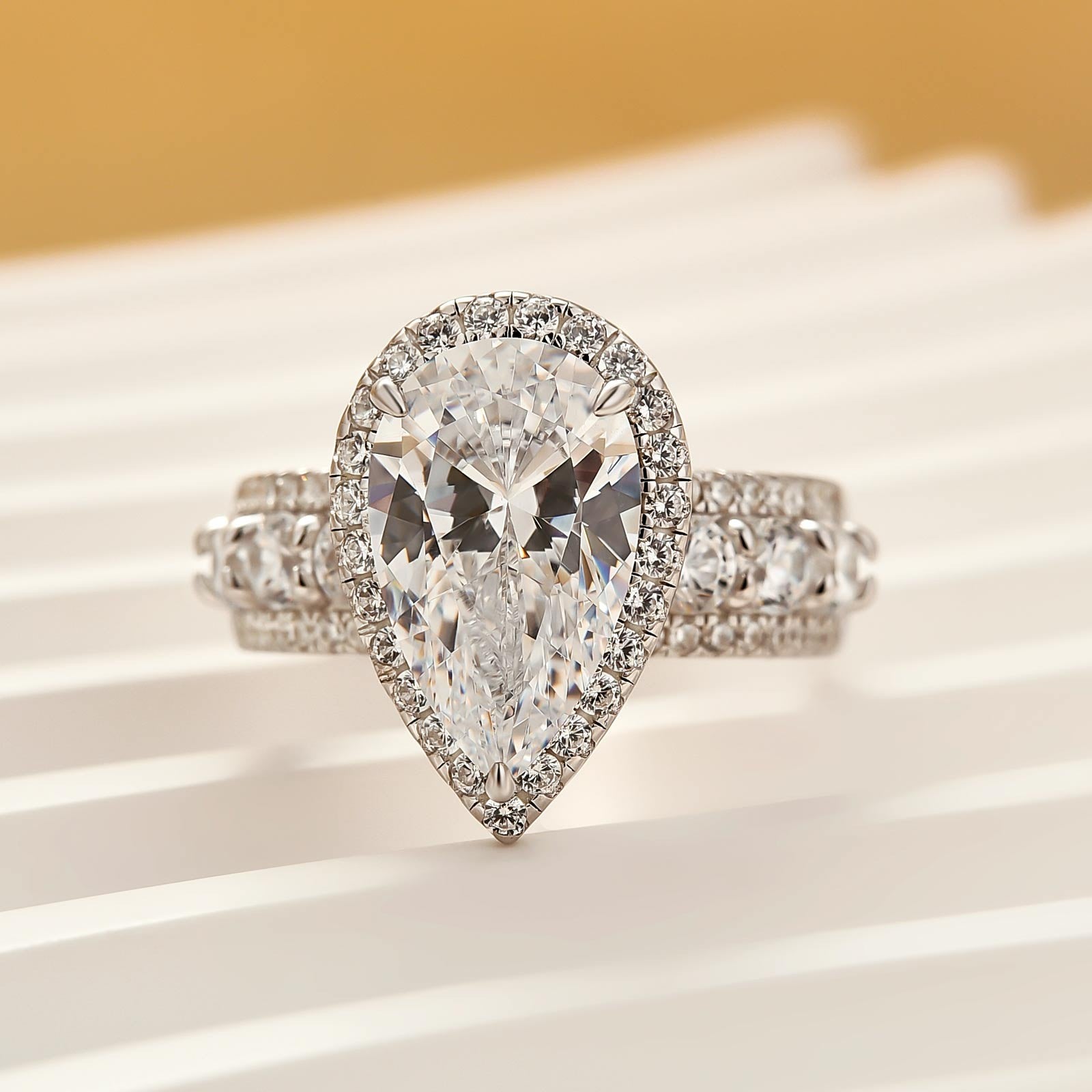 Luxe 4.0Ct Pear Cut Halo Engagement Ring Travel Ring In Sterling Silver