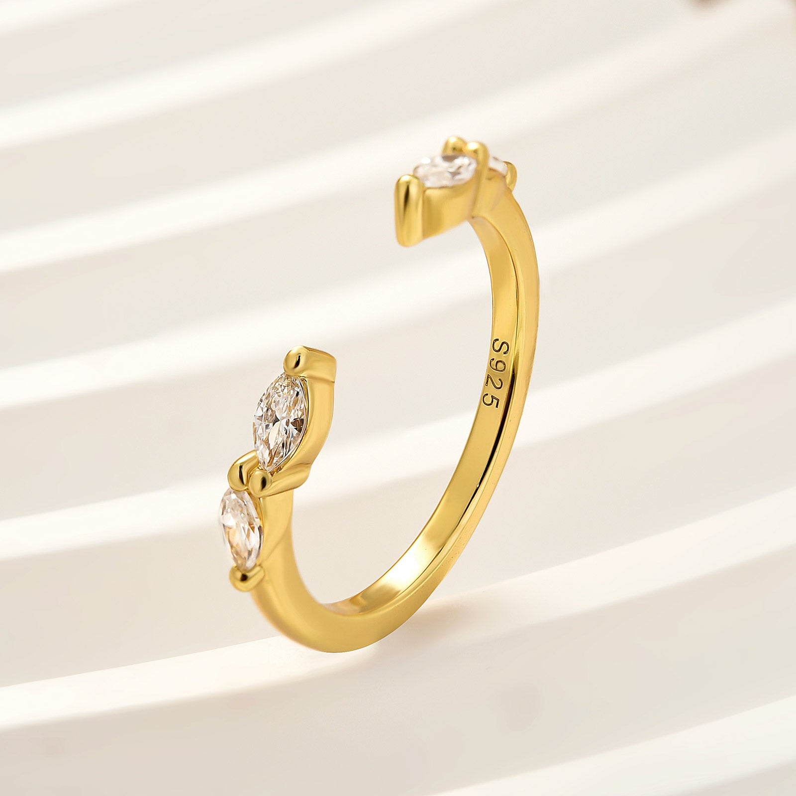 Elegant Marquise Cut Yellow Gold Open Wedding Band