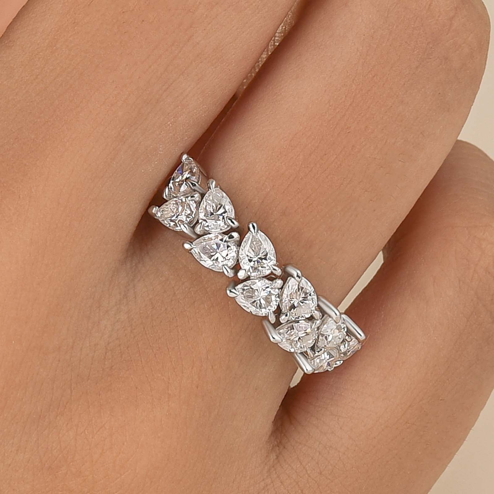 Moissanite Pear Cut 2.2Ct Half Eternity Band Stackable Teardrop Sparkle Ring For Women
