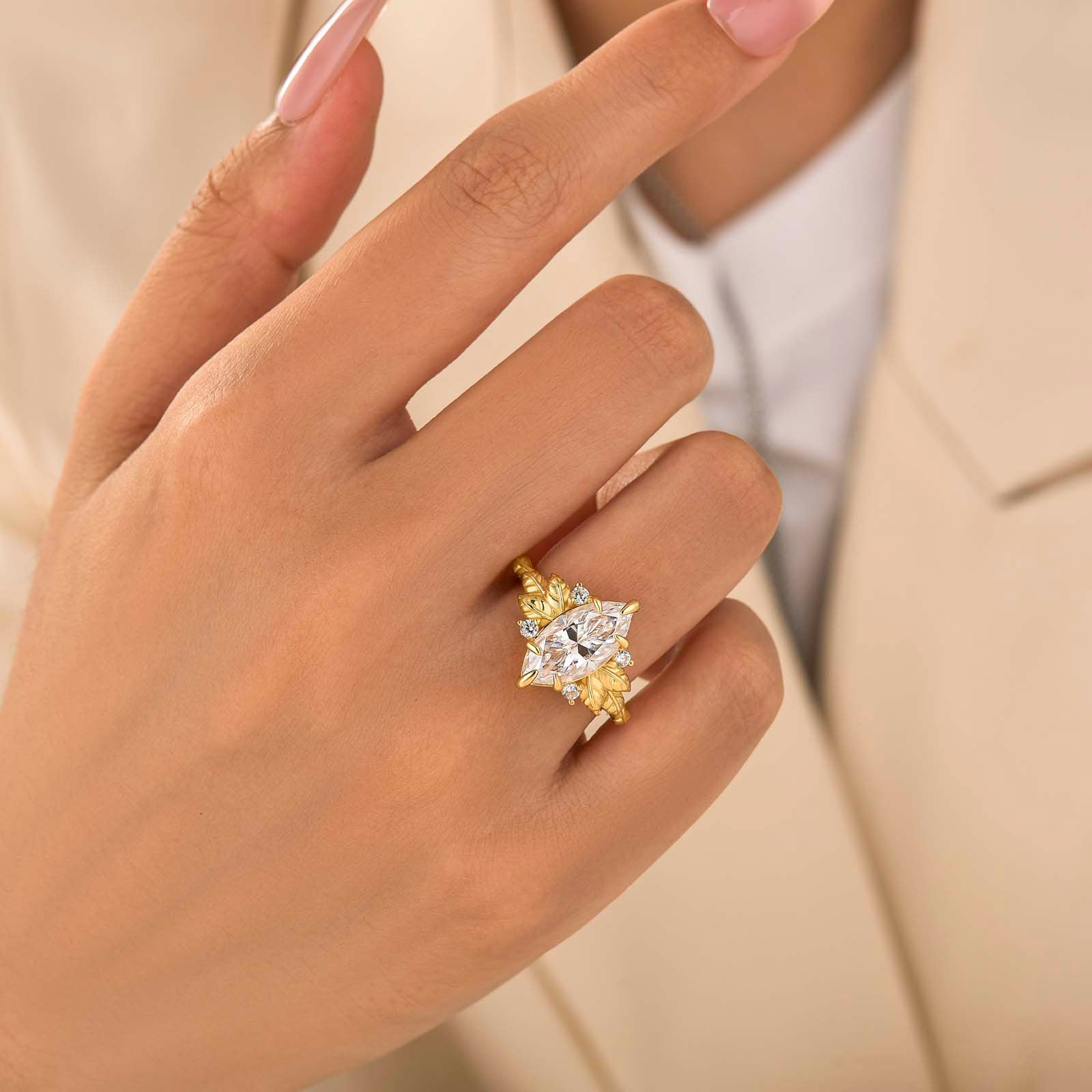 S925 Vintage 4.0Ct Marquise Cut Nature-Inspired Leaf Ring For Women