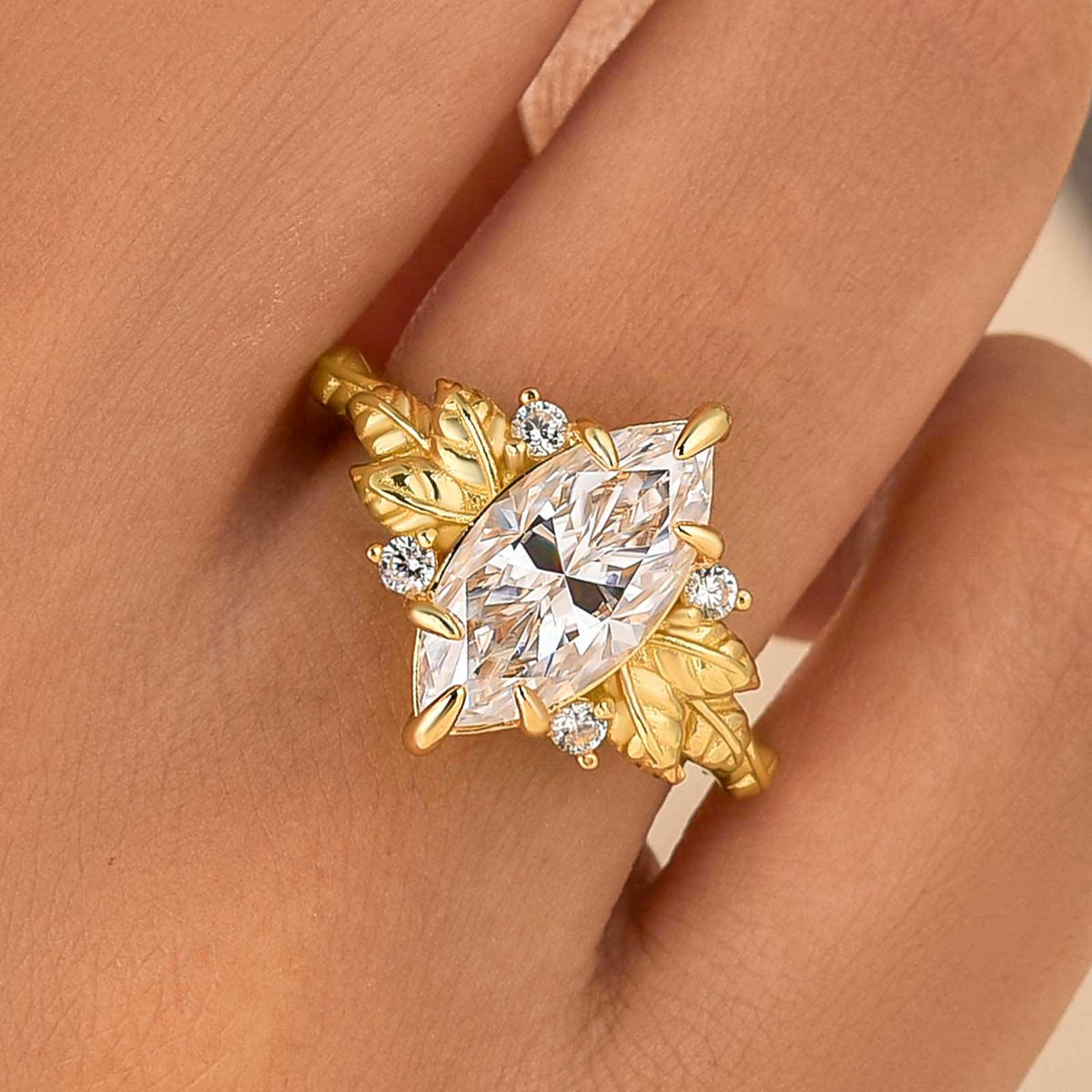S925 Vintage 4.0Ct Marquise Cut Nature-Inspired Leaf Ring For Women