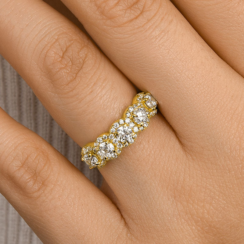 Louily Fashion Halo Five Stone Anniversary Ring In Sterling Silver - louilyjewelry