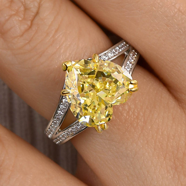 Louily Exquisite Yellow Stone Heart Cut Two Tone Engagement Ring