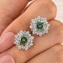 Moissanite 2.0Ct*2 Round Halo Green Nature-inspired Stud Earrings In Sterling Silver