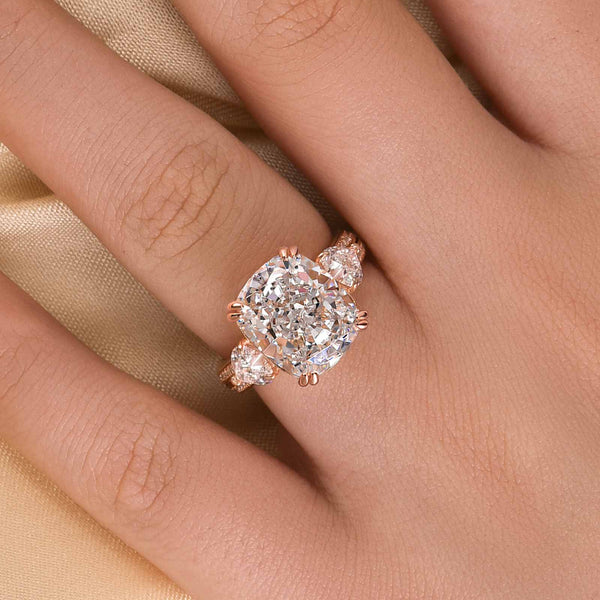 Louily Romantic Cushion Cut Three Stone Engagement Ring