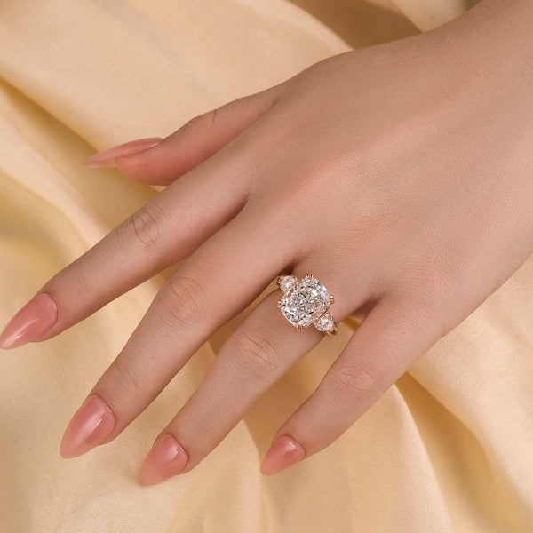 Louily Romantic Cushion Cut Three Stone Engagement Ring