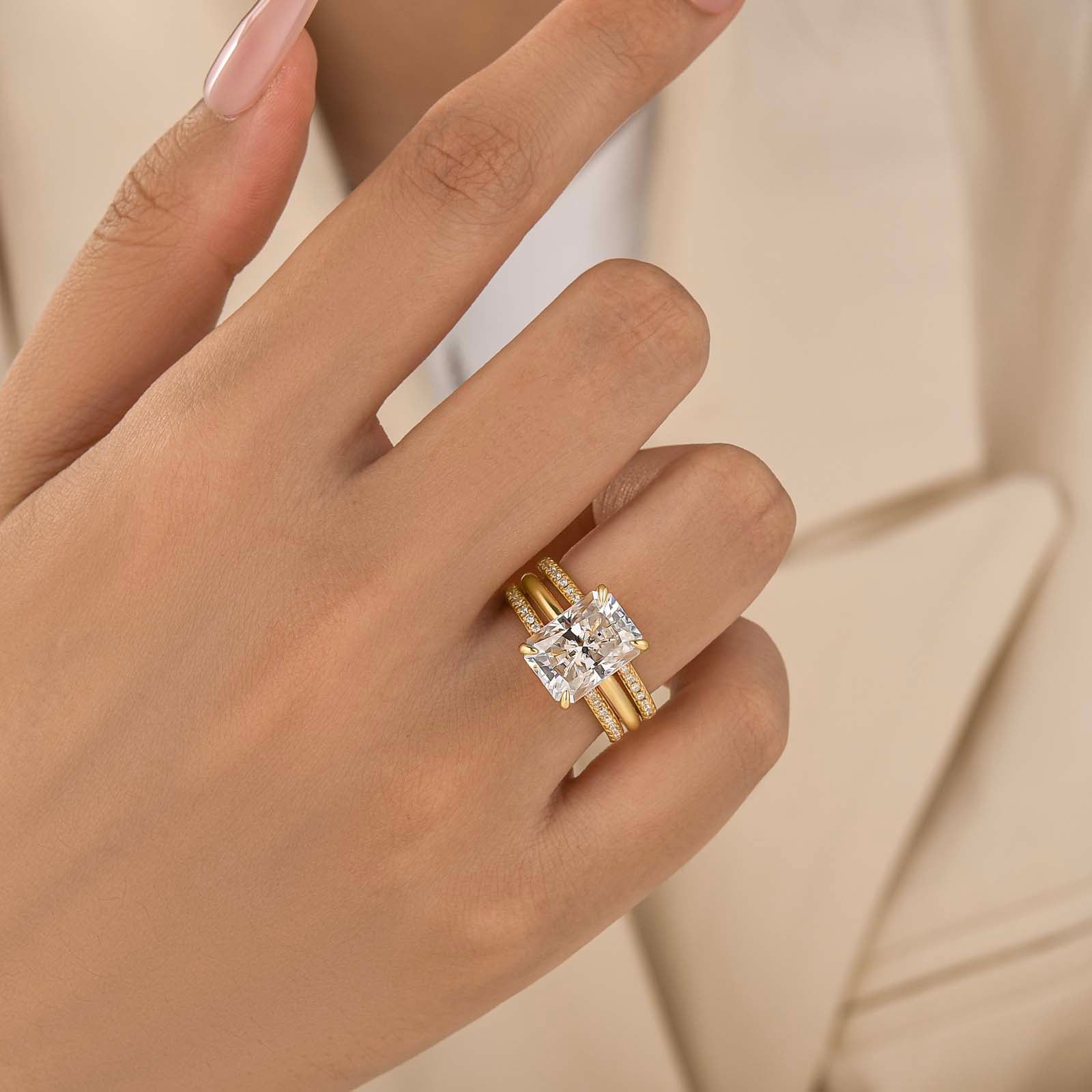 Moissanite 4.5Ct Radiant Cut Vintage Stackable Enhancer Open Band Ring Sets For Everyday Wear