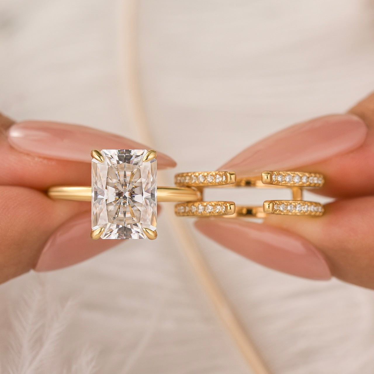 Moissanite 4.5Ct Radiant Cut Vintage Stackable Enhancer Open Band Ring Sets For Everyday Wear