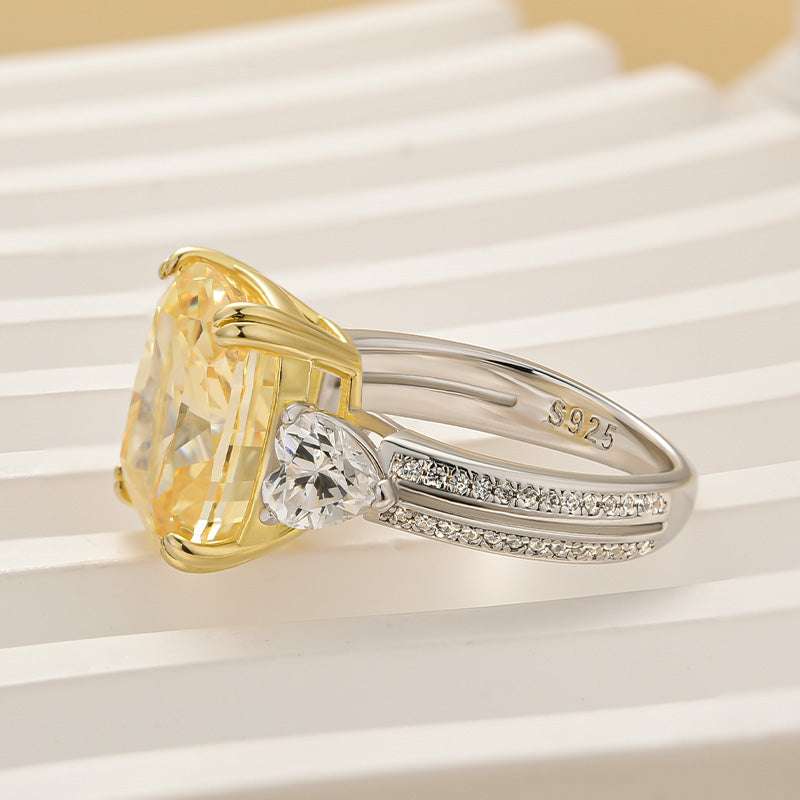 Louily Romantic Yellow Stone Cushion Cut Three Stone Engagement Ring - louilyjewelry