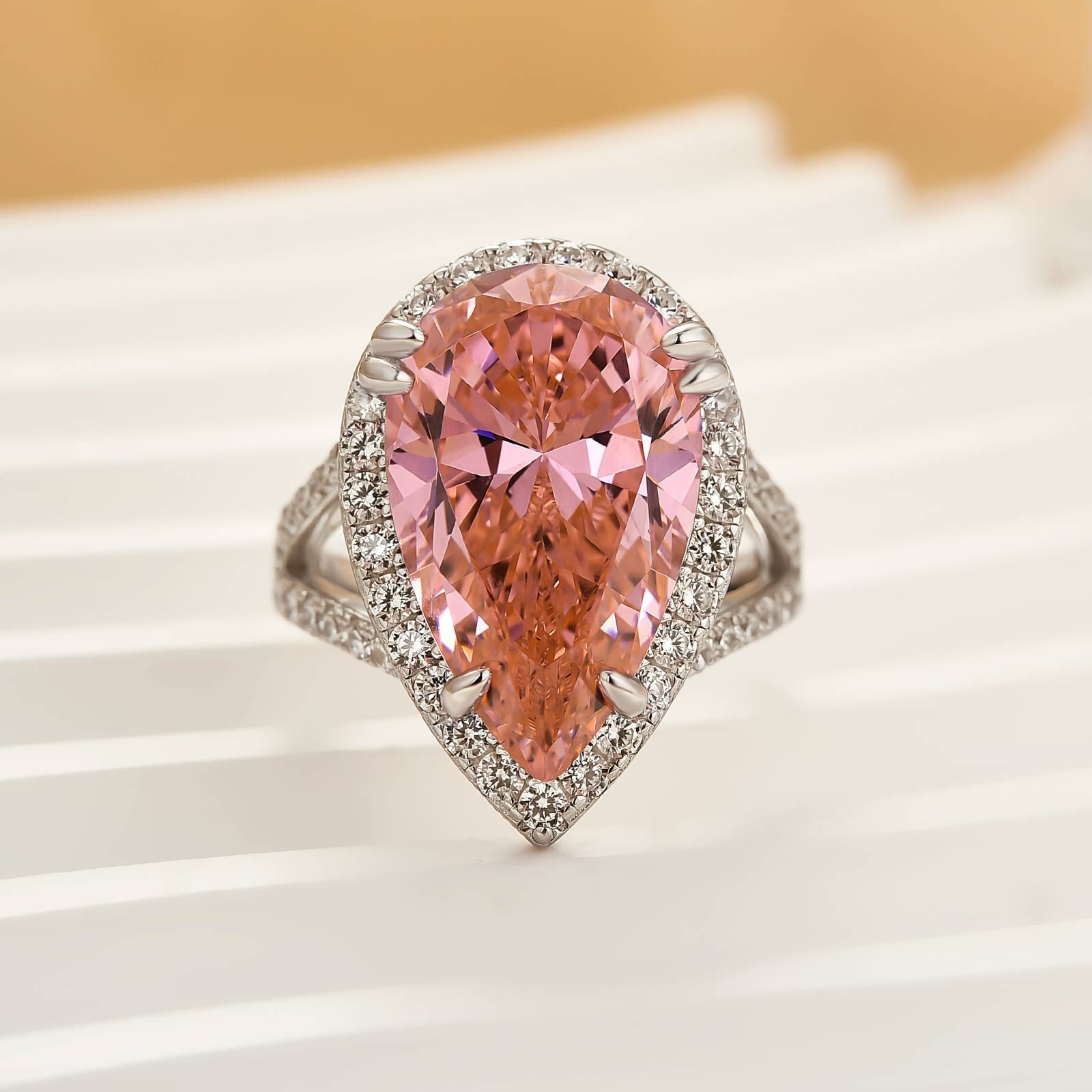 6.5Ct Pear Cut Pink Stone Halo Engagement Ring In Sterling Silver