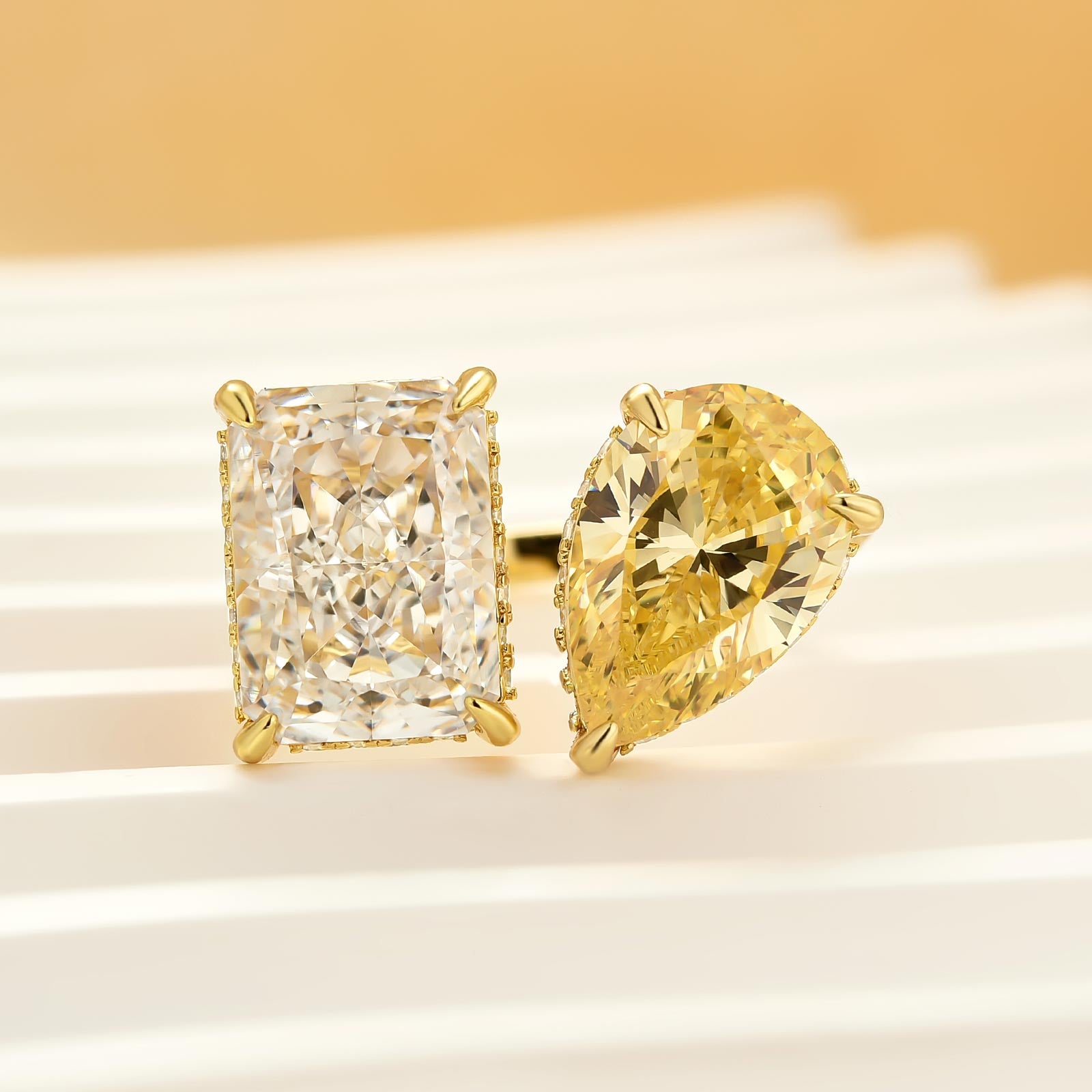 Toi et Moi Pear & Radiant Cut Engagement Ring Travel Ring For Women