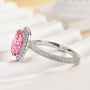 Louily Special Pink Stone Halo Oval Cut Engagement Ring - louilyjewelry