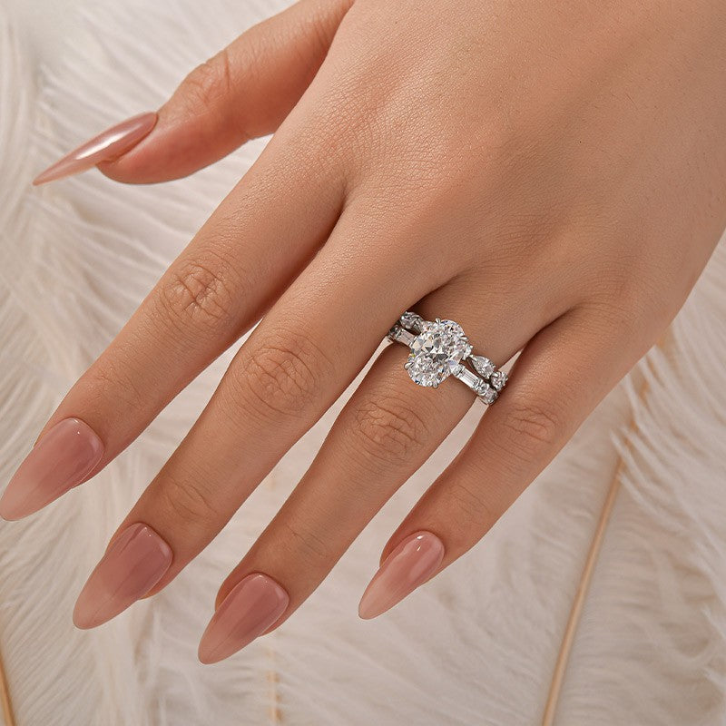 4.0Ct Oval Cut Travel Ring With Eternity Pear Cut Wedding Band