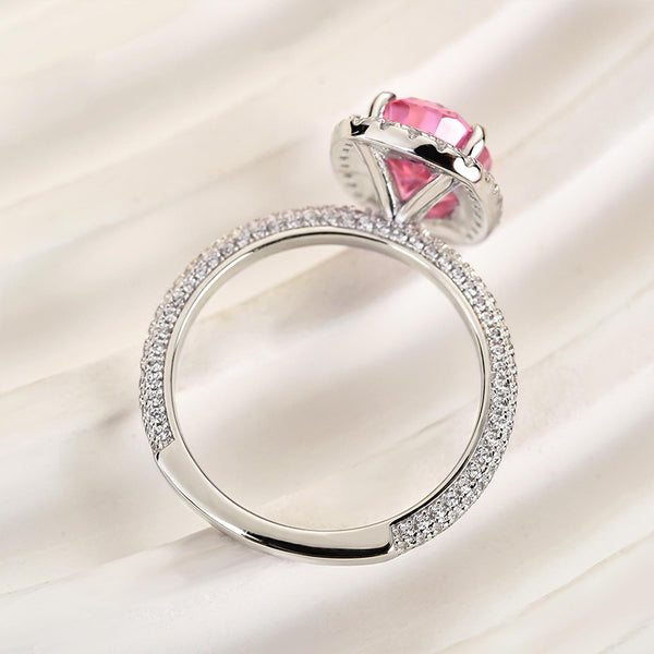 Louily Special Pink Stone Halo Oval Cut Engagement Ring