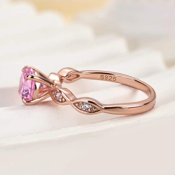 Louily Pink Stone Rose Gold Round Cut Promise Ring