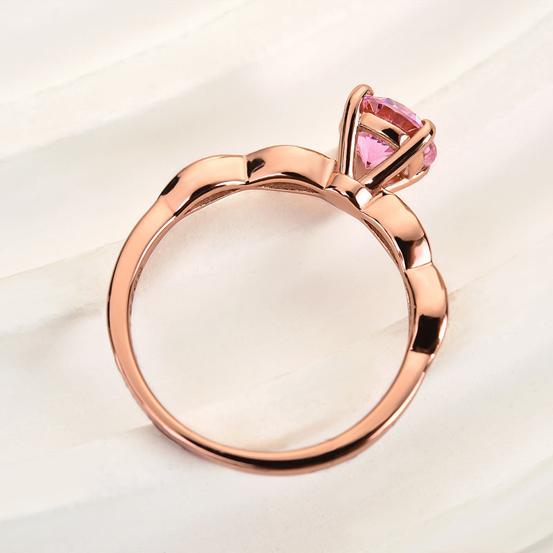 Louily Pink Stone Rose Gold Round Cut Promise Ring - louilyjewelry