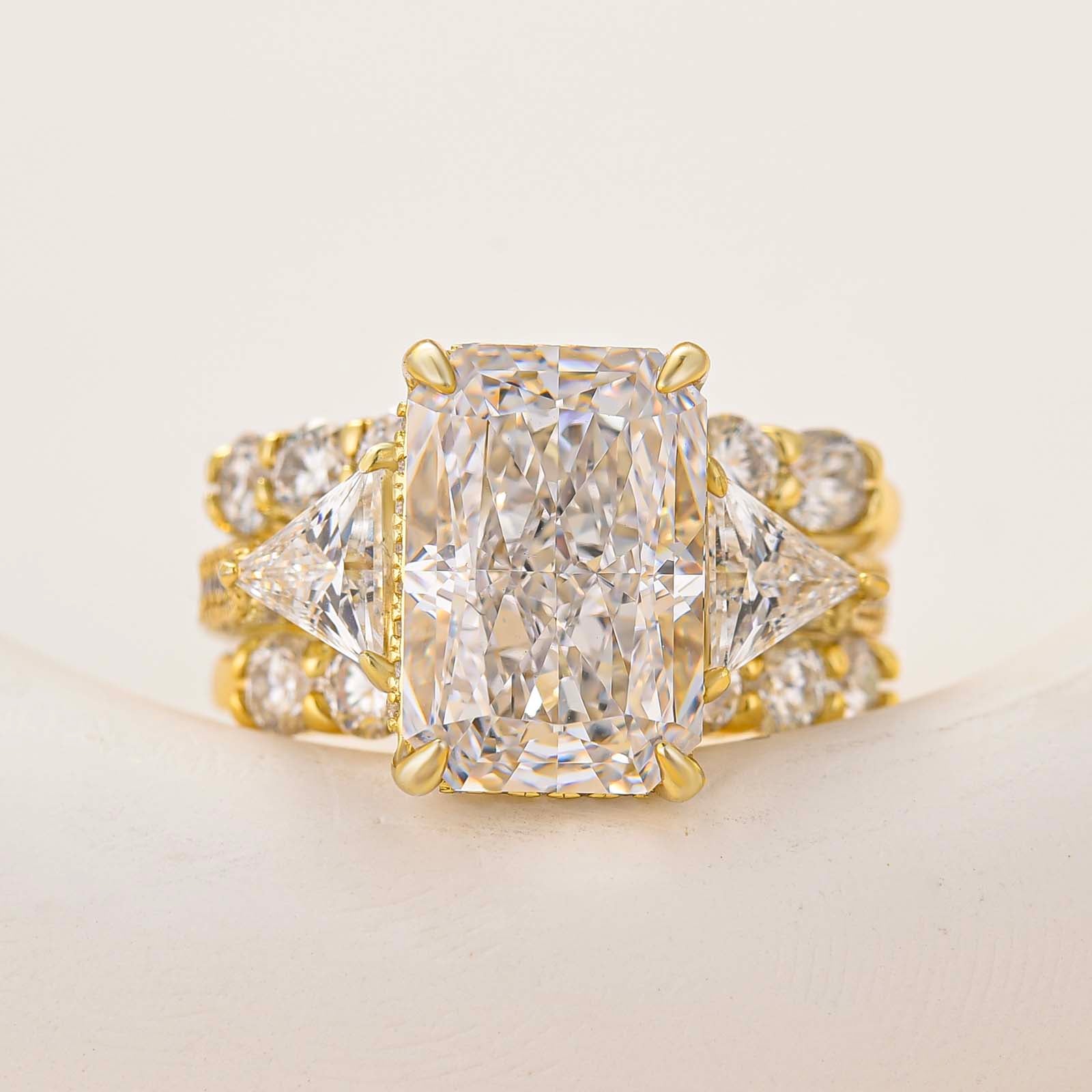 S925 3PC 5.0Ct Radiant Cut Wedding Ring Set 18K Gold Plated Side Stone Engagement Rings With 2PC Pavé Wedding Band