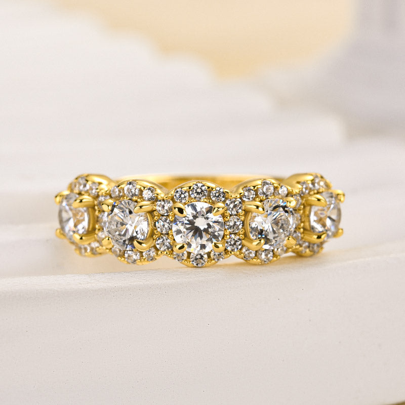 Louily Fashion Halo Five Stone Anniversary Ring In Sterling Silver - louilyjewelry