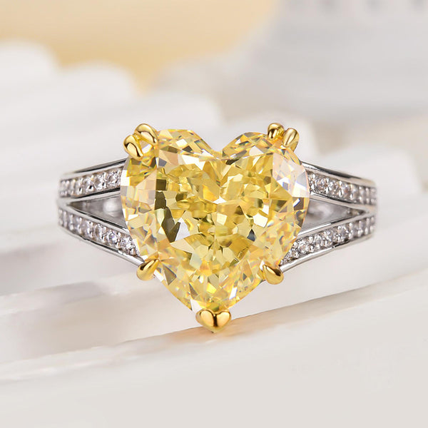 Louily Exquisite Yellow Stone Heart Cut Two Tone Engagement Ring