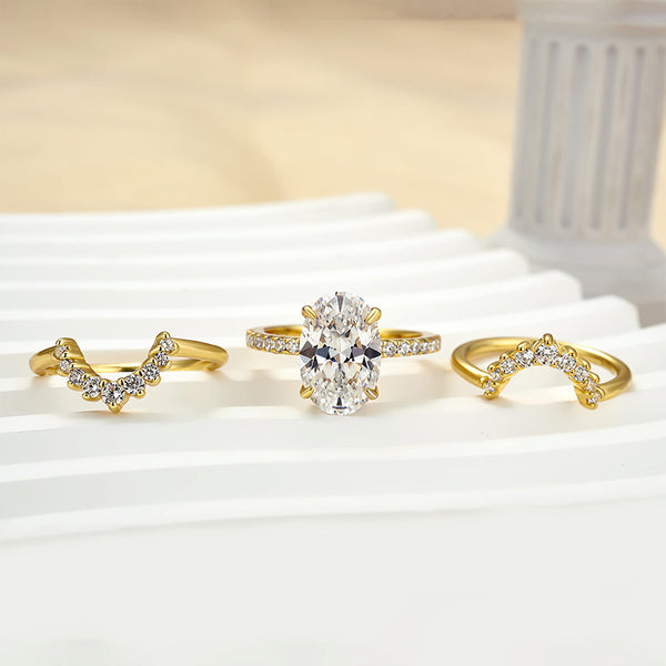 Louily Special Oval Cut 3PC Wedding Ring Set