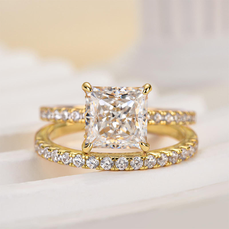 Louily Elegant Square Princess Cut Wedding Ring Set For Women In Sterling Silver - louilyjewelry