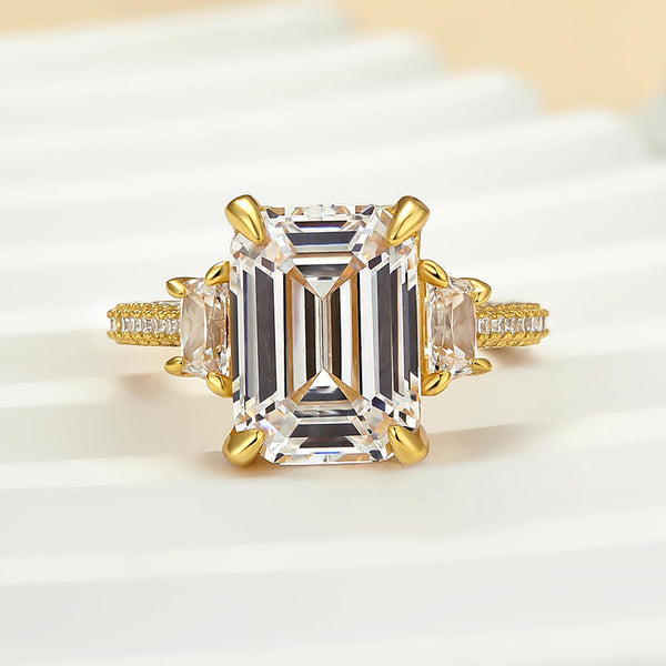 Louily Stunning Emerald Cut Three Stone Engagement Ring In Sterling Silver