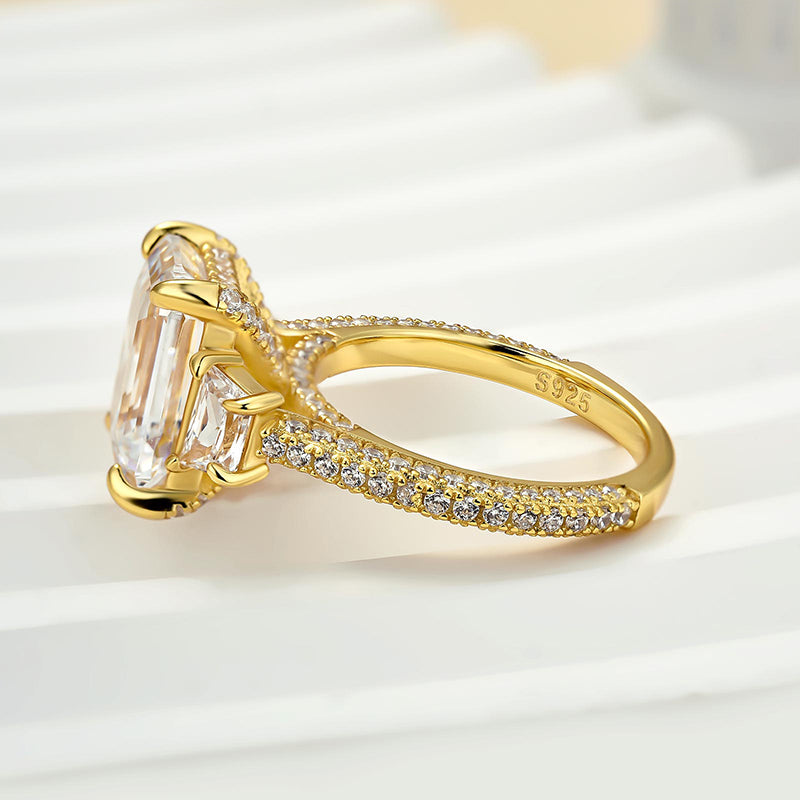 Louily Stunning Emerald Cut Three Stone Engagement Ring In Sterling Silver - louilyjewelry