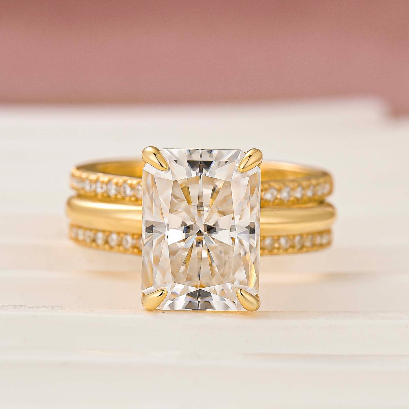 Moissanite 4.5Ct Radiant Cut Vintage Stackable Enhancer Open Band Ring Sets For Everyday Wear